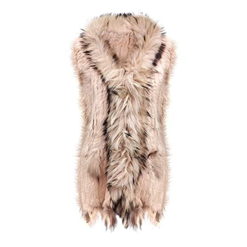 Gloop Damen Weste Kaninchen Fellweste Winter Gestrickt Pelzweste Länge 72cm von Gloop