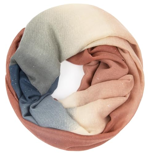 Gloop Damen schal leichter Langschal Loop Schlauchschal Tuch Viele Farben (Grau-Hellgrau-Cream mit Glitzer) von Gloop