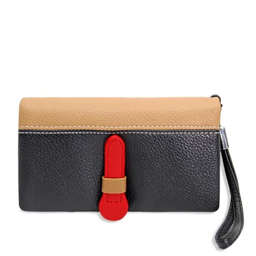 Gloop Elegante Ledertasche für Damen Bifold Slim Wallets Damen Kreditkartenhalter Reißverschluss Tasche (25041a6 Braun-Schwarz) von Gloop