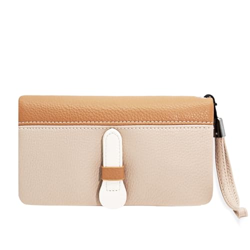 Gloop Elegante Ledertasche für Damen Bifold Slim Wallets Damen Kreditkartenhalter Reißverschluss Tasche (25041a8 Braun-Beige) von Gloop