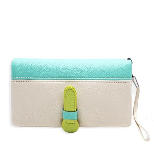 Gloop Elegante Ledertasche für Damen Bifold Slim Wallets Damen Kreditkartenhalter Reißverschluss Tasche (25041a9 Hellblau-Cream) von Gloop