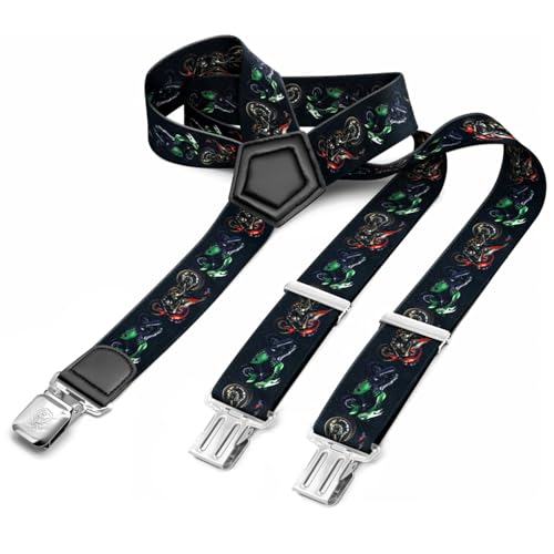 Gloop Hosenträger Herren Damen Breit Y-Form für Arbeitshosen Skihose Motoradhose Fest lustig mit 3er Starken Clips und verschiedenen Motiven (18736a14 Schwarzrotgruen) von Gloop