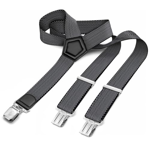 Gloop Hosenträger Herren Damen Breit Y-Form für Arbeitshosen Skihose Motoradhose Fest lustig mit 3er Starken Clips und verschiedenen Motiven (18737a10 Schwarz+Grau) von Gloop