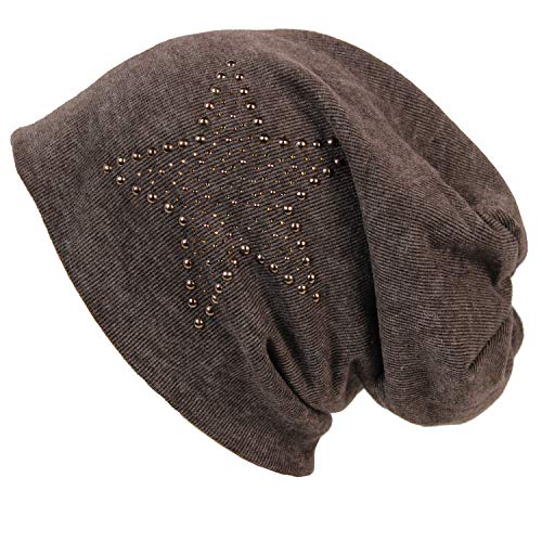 Gloop Klassische Jersey Baumwolle elastisches Long Slouch Beanie Unisex Herren Damen Mütze mit Stern Strass - Nieten Applikation 17168-P von Gloop