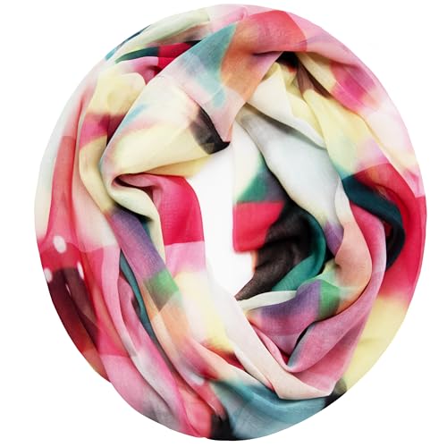 Gloop Loop Schlauchschal für Damen Schal Tuch seidig-luftig leicht mit buntem Muster Print (Gelbrot 00956a2) von Gloop