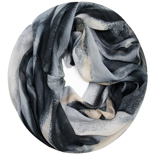 Gloop Loop Schlauchschal für Damen Schal Tuch seidig-luftig leicht mit buntem Muster Print (Grauschwarz) von Gloop