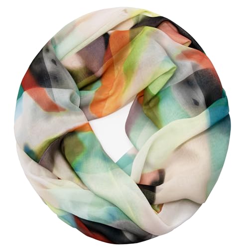 Gloop Loop Schlauchschal für Damen Schal Tuch seidig-luftig leicht mit buntem Muster Print (Grüngelb 00956a4) von Gloop