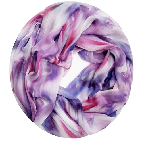 Gloop Loop Schlauchschal für Damen Schal Tuch seidig-luftig leicht mit buntem Muster Print (Lila 00959a3) von Gloop