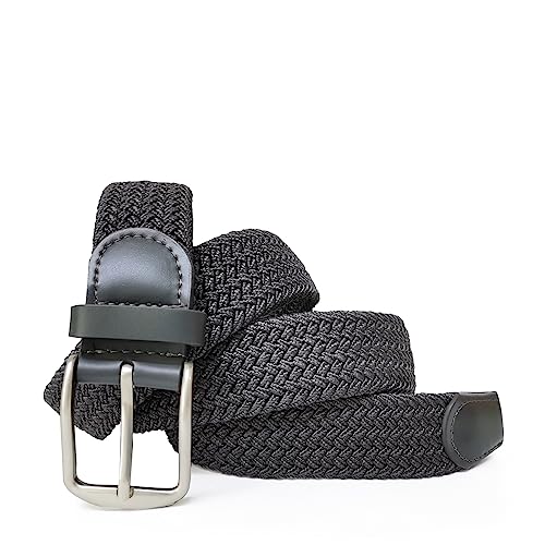 Gloop Unisex Elastischer Ledergürtel Geflochtener Stretchgürtel Dehnbarer Stoff Leder Gürtel für Damen und Herren, 18730a4 Dunkelgrau, Gesamtlänge ohne schnalle 110 CM von Gloop
