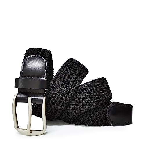 Gloop Unisex Elastischer Ledergürtel Geflochtener Stretchgürtel Dehnbarer Stoff Leder Gürtel für Damen und Herren, 18730a1 Schwarz, Gesamtlänge ohne schnalle 100 CM von Gloop