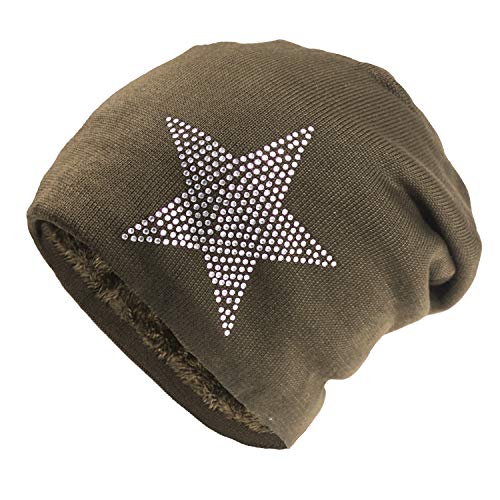Gloop Unisex Slouch Beanie Mütze Unifarben Stern Muster Feinstrick Innenfutter Herbst Winter Frühling Cap Hut von Gloop