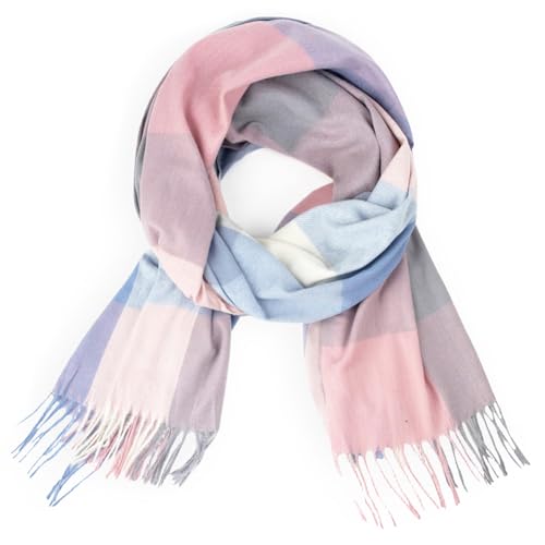 Gloop XXL Schal Kuschelige, warme und wunderschöne Damen Poncho Schal Oversized Deckenschal 02661 (Pink-Hellblau-Rosa 02663a15, One Size) von Gloop