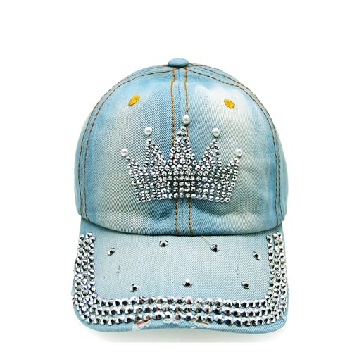 Topstyle Jeans Cap im Vintage Style mit Stern und Strasssteinen Baseball,Glitzernder Denim Baseballcap (DE/NL/SE/PL, Alphanumerisch, Einheitsgröße, 13a28 Hellblau-Krone) von Gloop