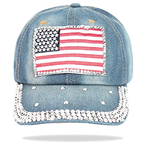 Topstyle Jeans Cap im Vintage Style mit Stern und Strasssteinen Baseball,Glitzernder Denim Baseballcap (DE/NL/SE/PL, Alphanumerisch, Einheitsgröße, 9a3 H.Blau) von Gloop