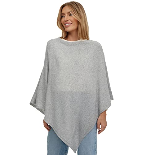 gloop Damen Poncho Pullover, Lange Strickjacke, Strickpullover, Mantel,für Sommer und Winter mit Wollen und Karschmir Made in Italy, 3XL, Hellgrau von Gloop