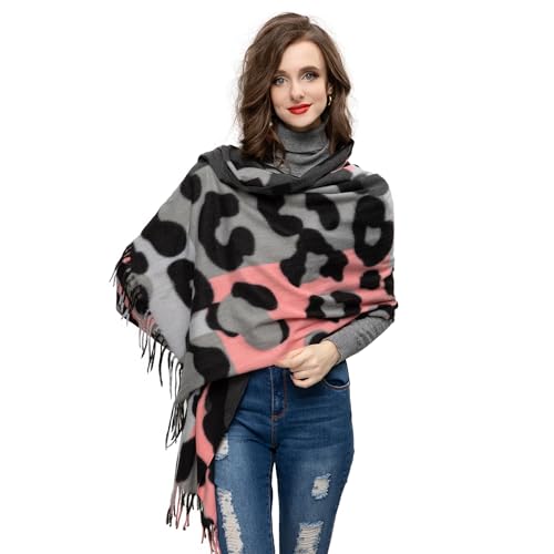 gloop XXL Schal Kuschelige, warme und wunderschöne Damen Poncho Schal Oversized Deckenschal 02663, Pink Schwarz 02662a23 von Gloop