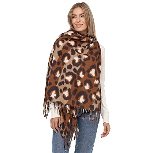 gloop XXL Schal Kuschelige, warme und wunderschöne Damen Poncho Schal Oversized Deckenschal 02666, Einheitsgröße, Dunkelbraun Beige 02662a18 von Gloop