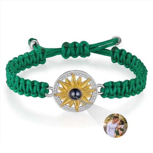 Benutzerdefinierte Foto Armbänder Mit Bild Innen Personalisiertes Bild Armband für Mädchen Jungen Personalisierte Foto Geschenke für Männer Frauen Geburtstag Valentinstag (Sonnenblume-Grün) von Glooraca