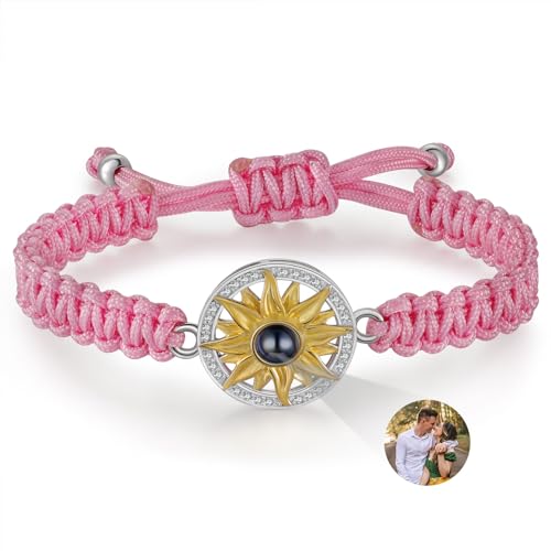 Benutzerdefinierte Foto Armbänder Mit Bild Innen Personalisiertes Bild Armband für Mädchen Jungen Personalisierte Foto Geschenke für Männer Frauen Geburtstag Valentinstag (Sonnenblume-Rosa) von Glooraca