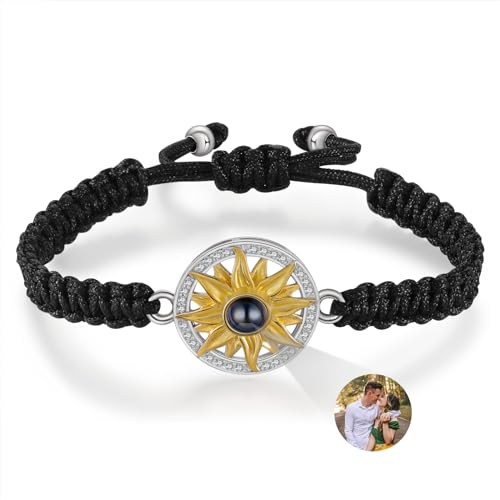 Benutzerdefinierte Foto Armbänder Mit Bild Innen Personalisiertes Bild Armband für Mädchen Jungen Personalisierte Foto Geschenke für Männer Frauen Geburtstag Valentinstag (Sonnenblume-Schwarz) von Glooraca