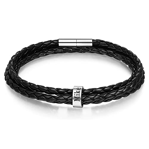 Glooraca Herren Lederarmbänder Personalisierte Name Graviert Armband Ledergeflecht Armband Geschenke für Männer Papa Ehemann Opa Freunde 1-6 Namen (1 Name) von Glooraca