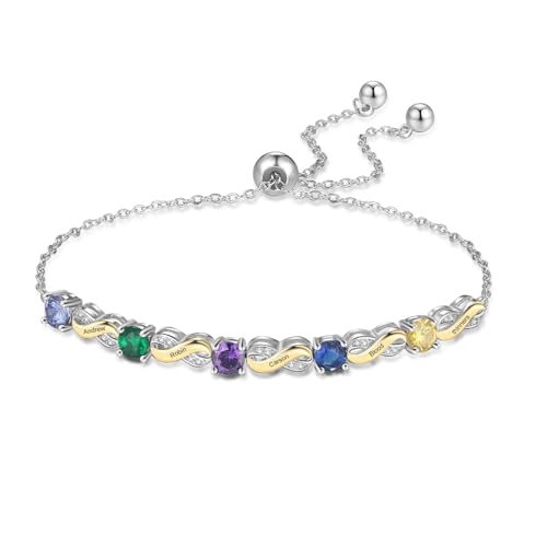 Glooraca Personalisierte Birthstone Armbänder für Frauen Infinity Armbänder benutzerdefinierte Birthstone Armband für Mama Frau Tochter Freundin (5 Name) von Glooraca