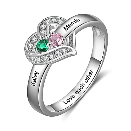 Glooraca Personalisierte Geburtssteine ​​Ring Damenringe mit 1-8 simulierten Geburtssteinen mit Namen 925 Sterling Silber Herz graviert Verlobungsversprechen Ehering Geschenk für Frauen von Glooraca