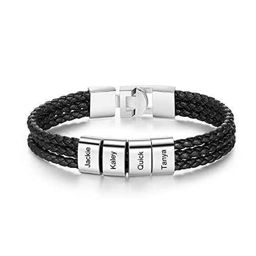 Glooraca Personalisierte Herren Name Armbänder benutzerdefinierte Geflecht Lederarmband mit 1-8 Namen eingraviert benutzerdefinierte Namen Armband für Vater Ehemann Geschenke (Silver, 1 Name) von Glooraca