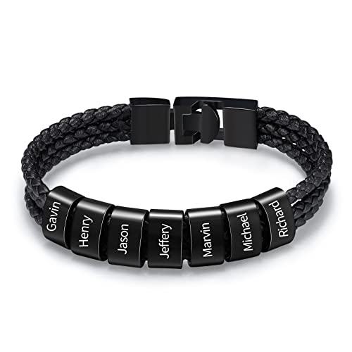 Glooraca Personalisierte Herren Name Armbänder benutzerdefinierte Geflecht Lederarmband mit 1-8 Namen eingraviert benutzerdefinierte Namen Armband für Vater Ehemann Geschenke von Glooraca