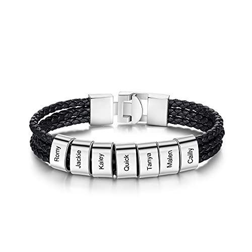 Glooraca Personalisierte Herren Name Armbänder benutzerdefinierte Geflecht Lederarmband mit 1-8 Namen eingraviert benutzerdefinierte Namen Armband für Vater Ehemann Geschenke von Glooraca
