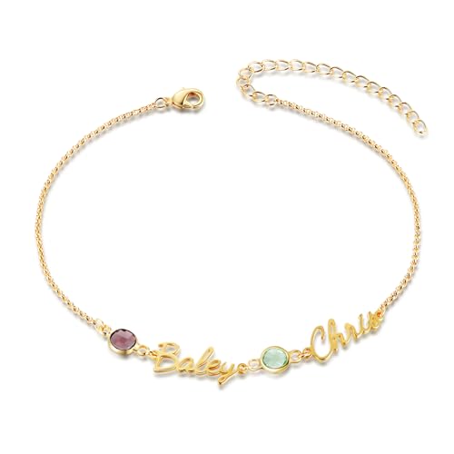 Glooraca Personalisierte Name Knöchel Armbänder für Frauen benutzerdefinierte Birthstone Gold Fußkettchen Armband einstellbar Schmuck Geschenke für Mama Frau ihr (2 Namen) von Glooraca