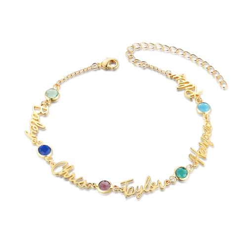 Glooraca Personalisierte Name Knöchel Armbänder für Frauen benutzerdefinierte Birthstone Gold Fußkettchen Armband einstellbar Schmuck Geschenke für Mama Frau ihr (5 Namen) von Glooraca