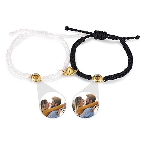 Glooraca Personalisiertes Foto-Armband mit Bild im Inneren, benutzerdefinierte passende Paar-Armbänder für Sie und Ihn, Fotoprojektion, Paare, Armbänder, Geschenke für Frauen und Männer (A) von Glooraca