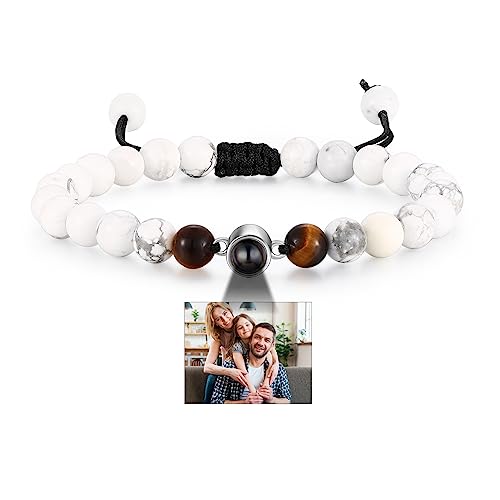 Glooraca Tigerauge Perlen Armbänder Personalisierte Foto Projektion Armband für Männer Benutzerdefinierte Armbänder mit Bild innen Personalisierte Geschenke für Papa Ehemann Freund. (F) von Glooraca