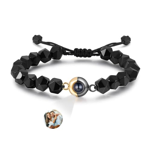 Glooraca Tigerauge Perlen Armbänder Personalisierte Foto Projektion Armband für Männer Benutzerdefinierte Armbänder mit Bild innen Personalisierte Geschenke für Papa Ehemann Freund. (G) von Glooraca