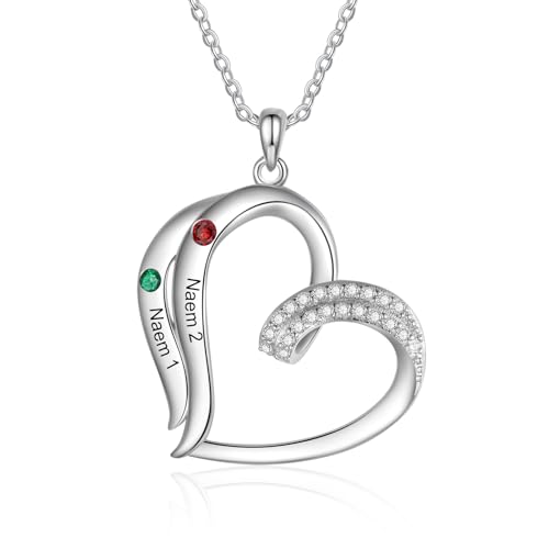 Personalisierte Mutter Halskette mit Geburtsstein Benutzerdefinierte 2-5 Kinder Namen Mutter Halskette Personalisiert Muttertag Geburtstagsgeschenk für Frauen Mama Tochter, Edelstahl, Zirkonia von Glooraca