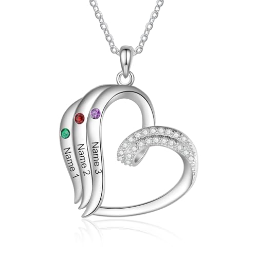 Personalisierte Mutter Halskette mit Geburtsstein Benutzerdefinierte 2-5 Kinder Namen Mutter Halskette Personalisiert Muttertag Geburtstagsgeschenk für Frauen Mama Tochter, Edelstahl, Zirkonia von Glooraca