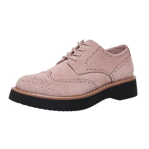 Glorertl Damen-Schnürschuhe, Oxfords, dicke Plateauschuhe, runde Zehenpartie, rutschfeste Sohle, Pink, 36 EU von Glorertl