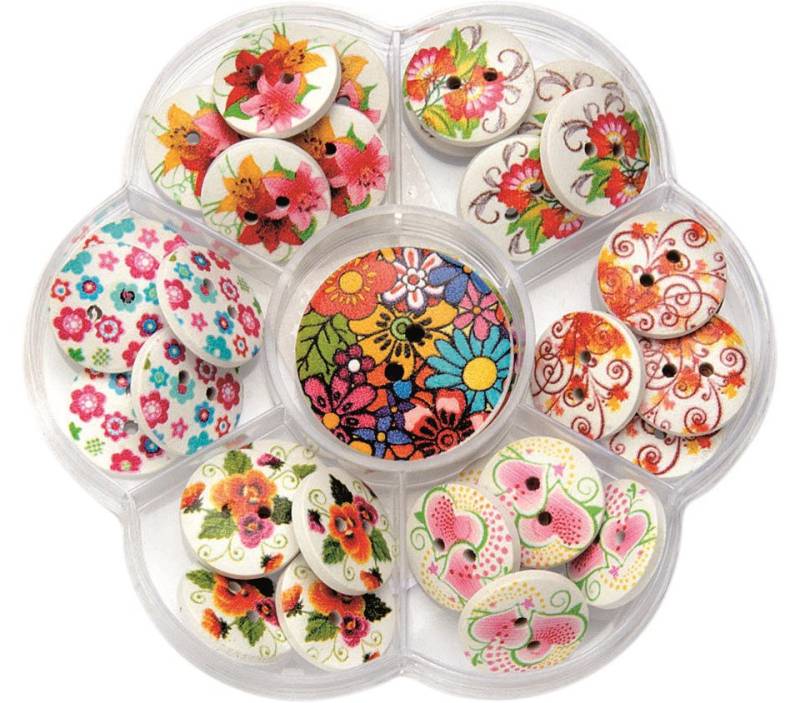 Glorex Manschettenknöpfe Knöpfe mix Holz bedruckt 32 Stück von Glorex