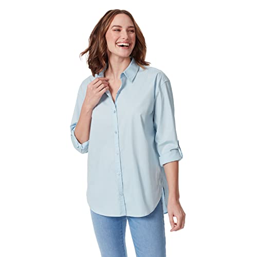 Gloria Vanderbilt Damen Amanda Monogramm-Shirt Hemd mit Button-Down-Kragen, Hellhimmel, Groß von Gloria Vanderbilt