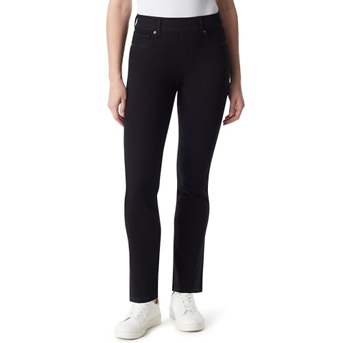 Gloria Vanderbilt Damen Shape Effect Pull on High Rise Straight Leg Standard Jeans, Schwarze Spülung, 40 von Gloria Vanderbilt