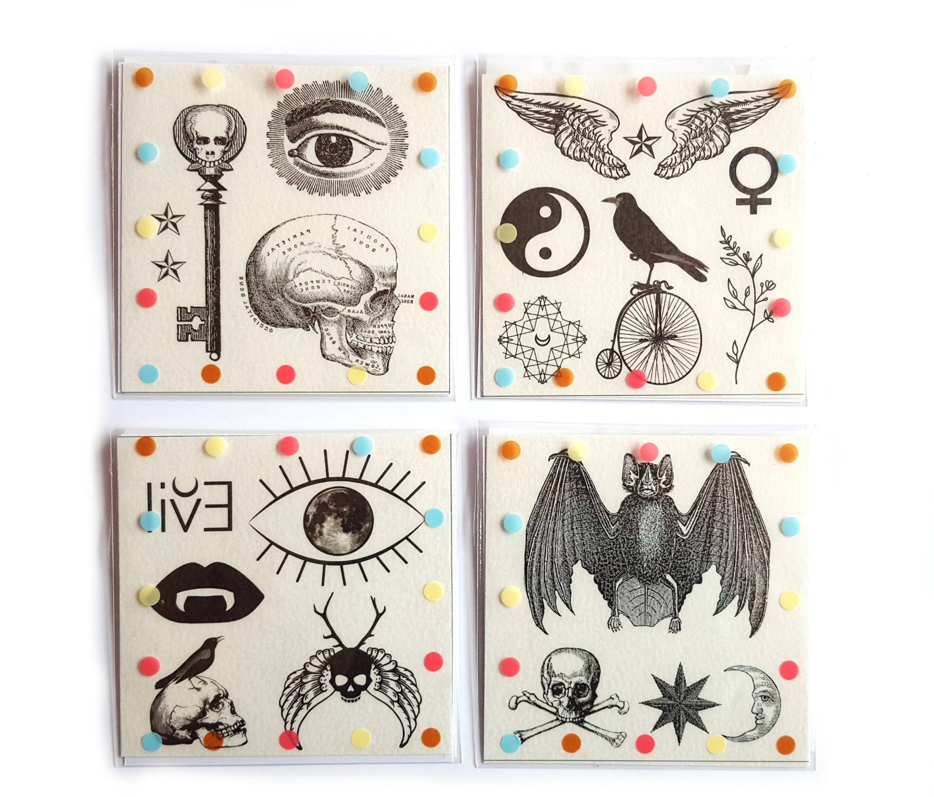 Halloween Pack Temporäre Tattoos | 9, 5 X 9, 5 cm Für Erwachsene Und Kinder-Dunkles Vintage-Tattoo-Gothic-Tattoo-Vampir-Körperkunst Fake-Tattoo von GloriaSanchezArtist