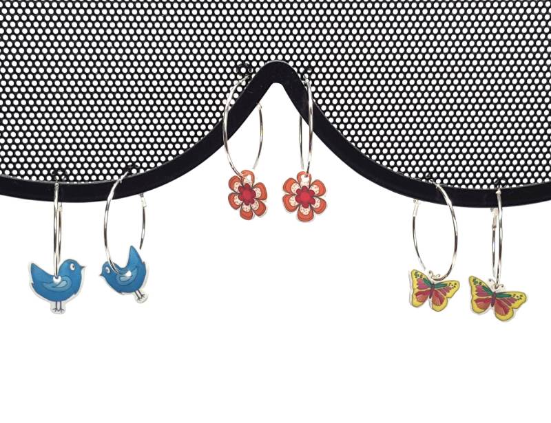 Niedliche Tier Und Blumen Creolen Ohrringe, Vögel Acryl Schmetterling Reifen, Illustrated Ohrringe Für Mädchen von GloriaSanchezArtist