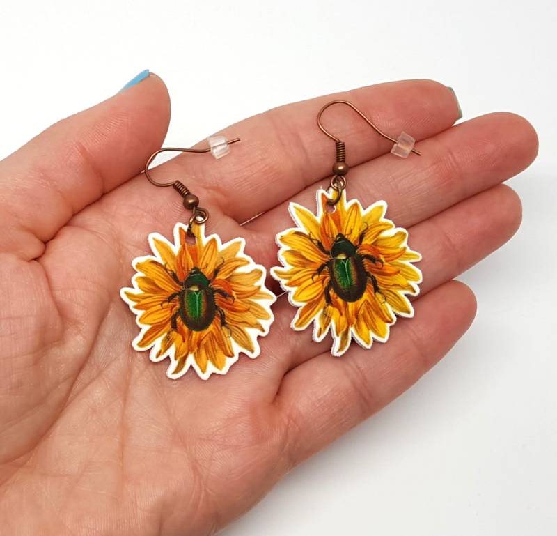 Weihnachtsverkauf, Cyber Monday, Lange Insekten Ohrringe, Käfer Fliegen Florale Acrylohrringe, Seltsam Und Gruselig, Shrinky Dinks von GloriaSanchezArtist
