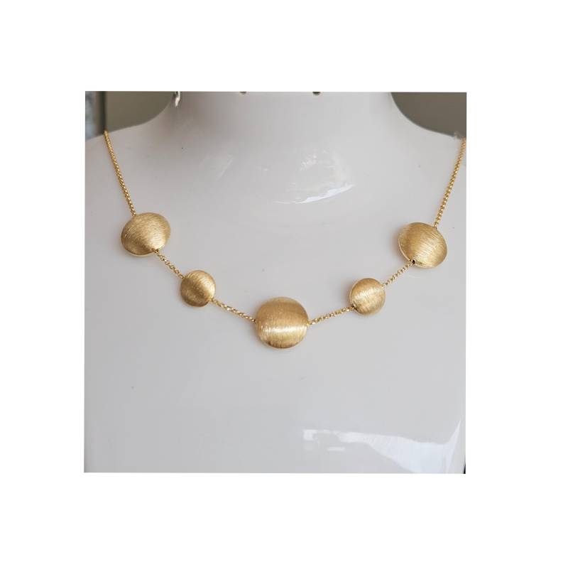 Matte Goldkette Silk Halskette Mit Satinierten Gewölbten Goldscheiben, Aus 18K Vergoldetem 925 Silber, Station Collier Filigrane Italien von GlorianaGioielli
