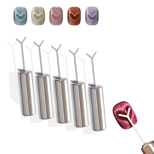 Heart Magnet for Cat Eye Gel Polish, Cat Eye Magnetic Nail Art Tool Set Magnet Sticks with Y-Shaped Guide for Nails, 5-Pack Cat Eye Magnetic Nail Art Tool Set, Professional Nail Magnet (5PCS) von Glorihoby