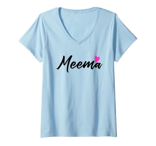 Damen Meema mit rosa Herz Oma Großmutter Geschenk T-Shirt mit V-Ausschnitt von Glorious Grandma Names