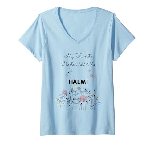 Damen My Favorite People Call Me Halmi Floral Grandma Mom Geschenk T-Shirt mit V-Ausschnitt von Glorious Grandma Names