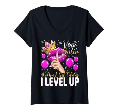 Damen Jungfrau Queen I Don't Get Older I Level Up Birthday Queen T-Shirt mit V-Ausschnitt von Glorious Royal Birthday Queens