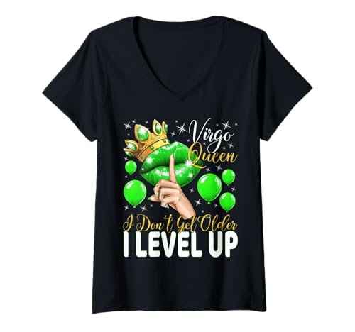Damen Jungfrau Queen I Don't Get Older I Level Up Birthday Queen T-Shirt mit V-Ausschnitt von Glorious Royal Birthday Queens